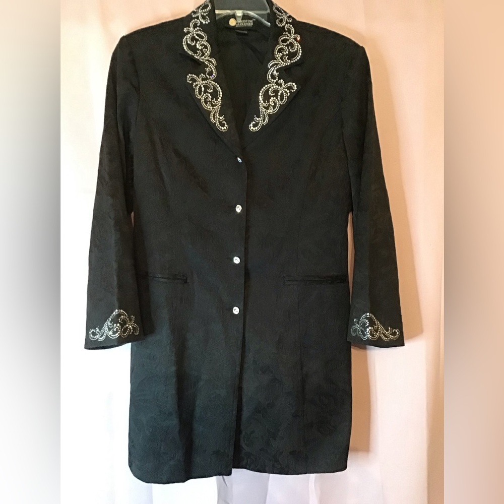 Christine Alexander black jacket embellished large, L, button up lightweight